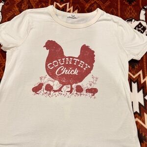 Maurices Cream Short Sleeve "Country Chick" Graphic Tee with Red Print